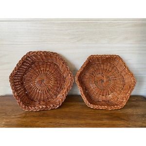 Pair of Vintage Wicker Woven Wall Baskets